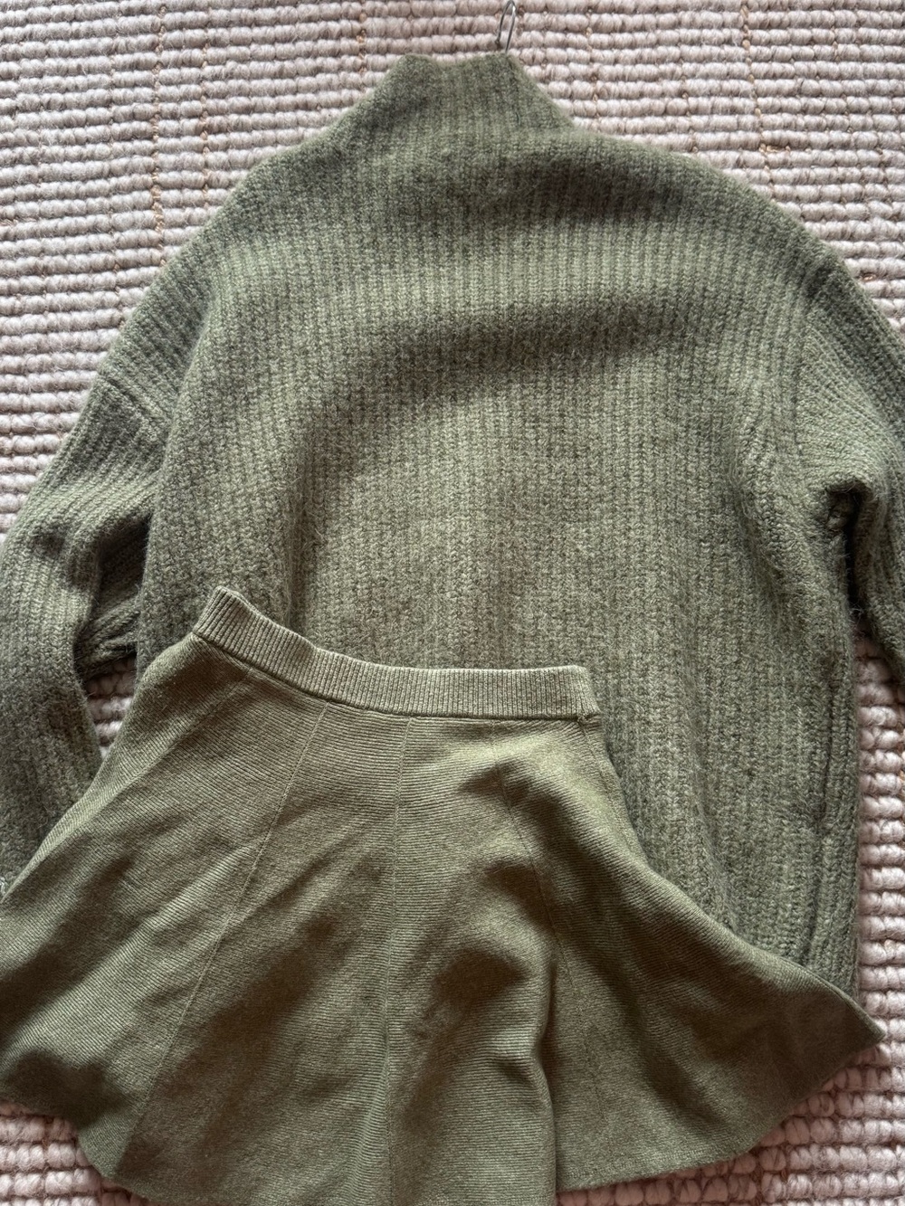 Cuddle me set Cozy Olive Knit Sweater & Skirt Set with Cream Shag Accent - Picture 2 of 2